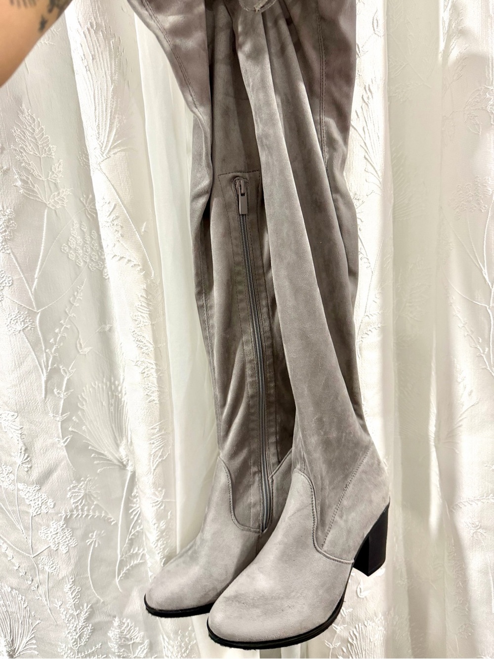 Women’s Gray Suede Knee-High Boots